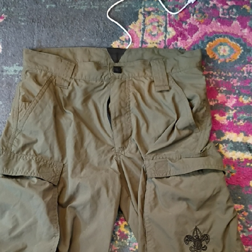 Olive Cargo Pants with Fleur-de-lis Embroidery
